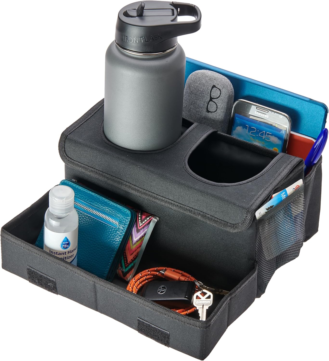 91DDQ7dJ1L._AC_SL1500_.jpg High Road CarHop Jr - Car Organizer with Cup Holders and Storage or Eating Tray for Car - Front Seat Organizer for Drivers and Back Seat Organizer for Kids and Adults - Image 1