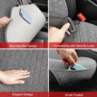 Linen Car Seat Covers Front Seat Covers Breathable Cloth Fabric Car Seat Protector - Universal Fit for Cars, Vans, SUVs, Trucks - 2 Units - Gray - Image 3