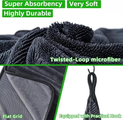 CADONO Large Microfiber Car Drying Towel, Ultra Absorbent Microfiber Cleaning Cloth for Cars, Bath Towels, No Streaks, Scratches, or Water Spots Double-Twist Pile Design(36"x 24") - Image 2