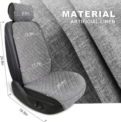 Linen Car Seat Covers Front Seat Covers Breathable Cloth Fabric Car Seat Protector - Universal Fit for Cars, Vans, SUVs, Trucks - 2 Units - Gray - Image 4