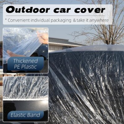 3 pcs Plastic Car Cover,Universal Disposable Car Covers,Waterproof Clear Car Cover for SUV, Sedan with Elastic Band for Outdoor Snow/Rain Weather Protection(15.7ft x 24.6ft) - Image 3