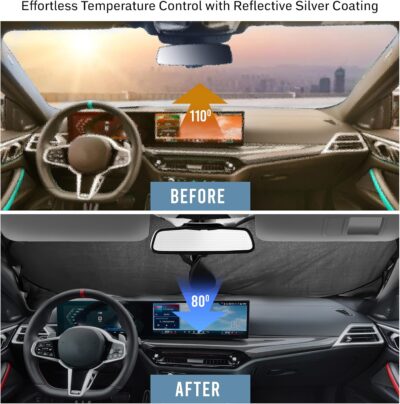 Foldable Car Windshield Sun Shade – 280T Thickened Reflective UV & Heat Shield with Storage Bag, Keeps Interior Cool, Universal Fit for Sedans, SUVs & Trucks – Medium (64" x 32") - Image 8