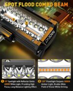 NAOEVO 7 Inch Light Bar, 240W 24,000LM Offroad Fog/Driving Lights LED Pods with 2 Leads Wiring Harness, Spot Flood Combo LED Work Lights for Truck Boat UTV ATV, 2-Pack (White/Amber/White&Amber) - Image 4