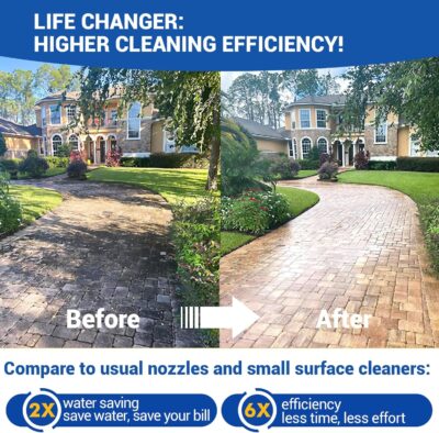 MEKOH 14" Pressure Washer Surface Cleaner 4500PSI, 4 Wheels Stainless Steel Power Washer Attachment for Driveway Sidewalk Patio Concrete, 1/4'' Quick-Connect, 1 Extension Wand & 2 Replacement Nozzles - Image 3