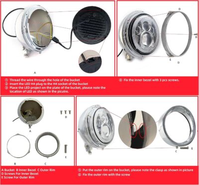 FATECIM Motorcycle 7" Round Headlight Bucket Housing with Visor 7 Inch LED Headlamp Shell Protective Cover Heavy Duty Universal for Harley Kawasaki Honda Yamaha Suzuki Chopper Cafe Racer Bobber Chrome - Image 5