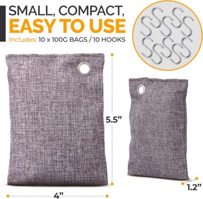 Activated Charcoal Odor Absorber for Strong Odors in Car, Closet, Shoe, Basement. 10 Activated Charcoal Bags Odor Absorbers for Home. Bamboo Charcoals Air Purifying Bag Charcoals Deodorizer Eliminator - Image 4