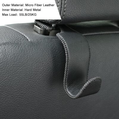 Amooca Car Seat Headrest Hook Universal Vehicle Storage Hanger Leather with Metal Car Seat Back Organizer for Handbag Purse Coat Black 2 Pack - Image 4
