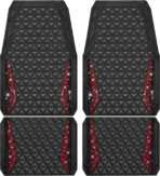 CAR PASS Bling Diamond Car Mats Rubber Floor Mats Full Set Anti-Slip 3D Rhombus Waterproof Trim to Fit Liner Universal Glitter Crystal Sparkly Shining Rhinestone Girl Women SUV Sedan Van, Black Red