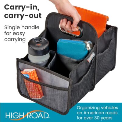 High Road Car Caddy with Cup Holders - Front Seat Organizer for Drivers or Back Seat Organizer for Kids - Portable Car Organizer with Easy One-Handed Carry Handle - Image 4