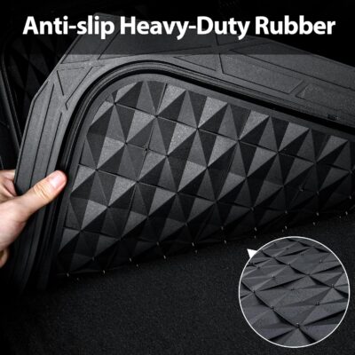 CAR PASS Heavy Duty Rubber Black Car Floor Mats & Cargo Liners, Deep Dish All-Weather Trunk Mats Durable Anti-Slip 3D Rhombus Waterproof Trim to Fit Liner Universal Fit Auto,Sedan,SUV,Truck, Black - Image 8