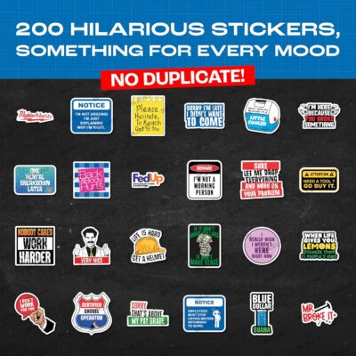 200 PCS Hard Hat Stickers for Adults (No Duplicates) Sarcastic, Meme, & Funny Stickers for Water Bottles, Toolbox, Helmet, & Hard Hat Accessories – Ideal for All Blue Collar Workers - Image 2