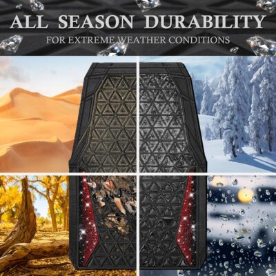CAR PASS Bling Diamond Car Mats Rubber Floor Mats Full Set Anti-Slip 3D Rhombus Waterproof Trim to Fit Liner Universal Glitter Crystal Sparkly Shining Rhinestone Girl Women SUV Sedan Van, Black Red - Image 3