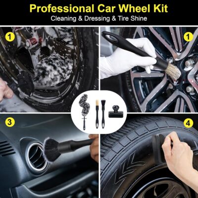 Large Tire Shine Applicator & Bendable Wheel Brush Set for Detailing Cleaning and Tire Shine,Automotive Tire Dressing Applicator Brush with Storage Stand for Tire Detailing & Car Wash Kit,Black-4pcs - Image 7