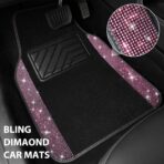 CAR PASS Bling Diamond Car Floor Mat Shining Rhinestones Carpet, Sparkly Glitter Crystal Anti-Slip PVC Heel Pad Automotive Universal Fit for SUV Sedan Car Van, 4pcs for Girl Cute Women, Black Pink - Image 2