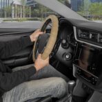 BDK Genuine Leather Car Steering Wheel Cover Small Size 13.5 to 14 Inch Beige -, Easy Installation - Image 3