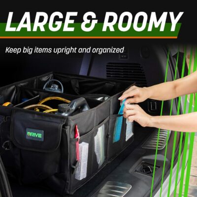 DRIVE - Car Trunk Organizer - Collapsible, Multi-Compartment Automotive SUV Car Organizer for Storage w/Adjustable Straps - Truck & Car Accessories for Women and Men - Black - Image 7