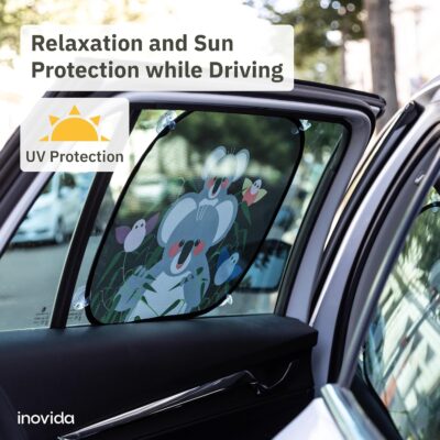 Car Sun Shades for Kids – 2-Pack Baby Window Shades with UV Protection – Cute Animal Design with Suction Cups – 17"x14" Sun Protection for Car Windows – by Inovida - Image 2