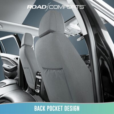 Road Comforts Full Set Leather Mesh Car Seat Cover - Front and Rear, Breathable & Stylish, Airbag Compatible, Universal Fit for Cars, SUVs, Trucks, and Vans - Gray - Image 4