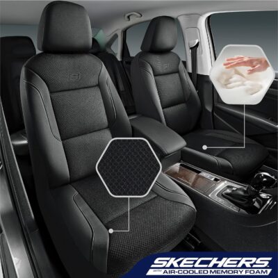 Skechers Men's Memory Foam Seat Covers, Air Cool Mesh Thick Car Seat Covers, Car Seat Covers Front Seats Airbag Compatible, Universal Automotive Comfort for Most Cars, Vans, Trucks, SUV,Black - Image 2