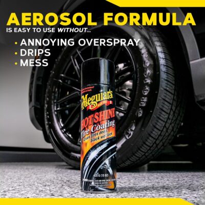 Meguiar's Hot Shine High Gloss Tire Coating - Get Long-Lasting Tire Protection and Glossy Tires with a Wet Look Shine, 3 Pack of 15 Oz Aerosol Cans - Image 8