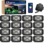 MICTUNING C4 RGBW Rock Lights Kit, 16 Pods 360° Ultra-Bright 4-Sided Wide Beam Angle Underglow Neon Accent Lighting Kit, Microphone Sync with APP Control, IP68 Waterproof