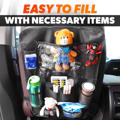 2 Pcs Backseat Car Organizer - Universal 23.4x16" Back Seat Car Organizer with 9 Large Pockets & Clear Tablet Holder, Made of Reliable Polyester with Long and Strong Straps - Easy to Attach & Clean - Image 6