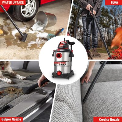 Shop-Vac 12 Gallon 6.0 Peak HP Wet/Dry Vacuum, Stainless Steel Tank, 3 in 1 Function Portable Shop Vacuum with Attachments, Drain Port, Ideal for Jobsite, Garage & Workshop. 5926211 - Image 6