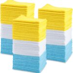 Amazon Basics Microfiber Cleaning Cloths for Cars, Non-Abrasive, Highly Absorbent, Lint and Scratch-Free, Reusable and Washable, Car Detailing Towels, 16" x 12", Blue/White/Yellow, 144-Pack