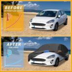 All-Weather Waterproof Car Cover - UV-Resistant Outdoor Full Exterior Protection for Ford Fiesta Hatchback 210D-PU Black Blue with Right Side Zipper - Image 4