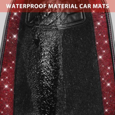 CAR PASS Bling Diamond Car Floor Mats, Shining Rhinestone Carpet Sparkly Glitter Crystal with Anti-Slip PVC Heel Pad Waterproof Universal Fit Automotive SUV,Sedan,Van,Cute Girl Women,4pcs Black Red - Image 6