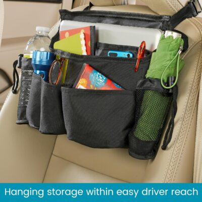 High Road SwingAway Car Front Seat Organizer with 6 Storage Pockets and 2 Bottle or Cup Holders - Image 2