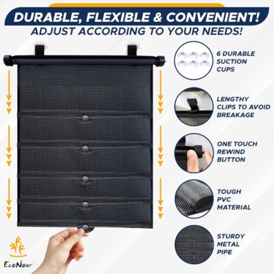 EcoNour Car Window Shades for Baby (2 Pack) - Upgraded | Shades for Side Window | Comes with Enhanced Suction Cups & Large Clips for Durability | Baby Car Accessories (15" x 17") - Image 7