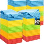 HOMERHYME Microfiber Cleaning Cloth, 100 Pack Cleaning Rags Microfiber Towel Bulk Absorbent Lint-Free Wash Cloths, All-Purpose Towels for Cars, Shop, Automotive, Garage, Home and Kitchen 11.5"*11.5"