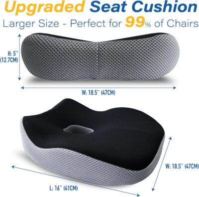 Car Seat Cushion, Ergonomic Memory Foam Car Cushion for Sciatica Pain Relief, Larger Driving Seat Pillow for Short Drivers on Long Drives - Butt Pillow for Truck, Office, Wheelchair - Black&Gray - Image 7