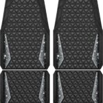 CAR PASS Bling Diamond Car Mats Rubber Floor Mats Full Set Anti-Slip 3D Rhombus Waterproof Trim to Fit Liner Universal Glitter Crystal Sparkly Shining Rhinestone Girl Women SUV Sedan Van, Black Silver