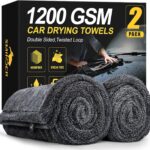 2-Pack 1200 GSM Car Drying Towels – Microfiber Towels for Cars (36" x 24"), Ultra-Absorbent, Streak-Free, Scratch-Free, No Water Spots, Double-Twist Pile & Edgeless Design