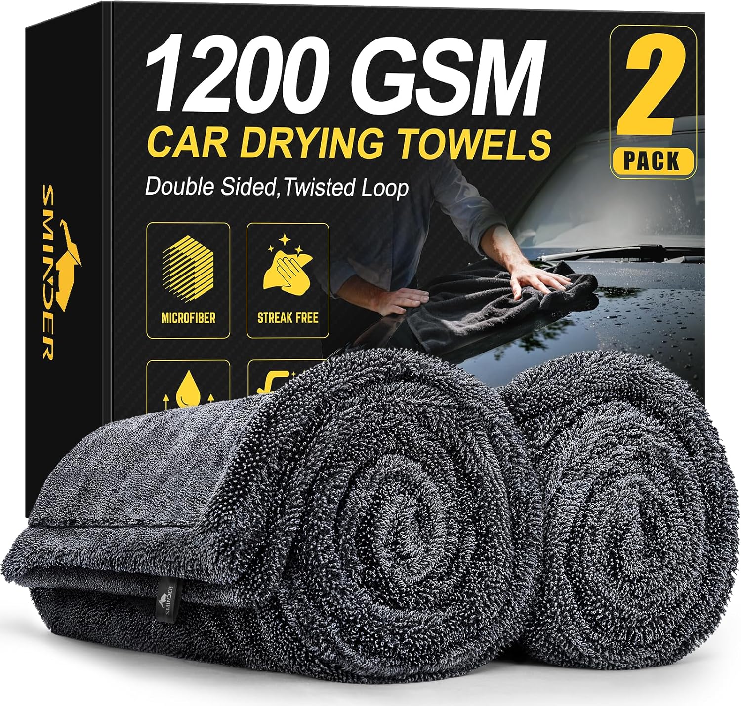 91bmssl38CL._AC_SL1500_.jpg 2-Pack 1200 GSM Car Drying Towels – Microfiber Towels for Cars (36" x 24"), Ultra-Absorbent, Streak-Free, Scratch-Free, No Water Spots, Double-Twist Pile & Edgeless Design - Image 1