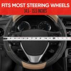 Motor Trend GripDrive Carbon Fiber Steering Wheel Cover, Non-Slip Sporty Racing Faux Leather Ergonomic Comfortable Handle, Steering Wheel Cover for Cars Trucks Vans SUV - Fits Standard 15 Inch - Beige - Image 5