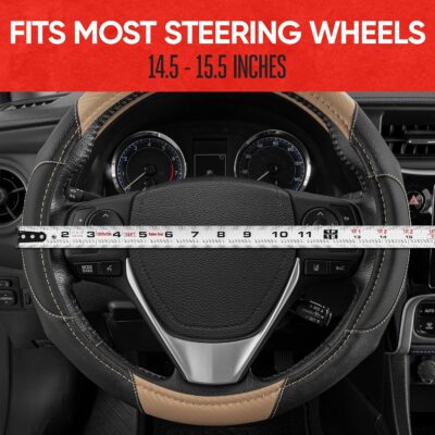 Motor Trend GripDrive Carbon Fiber Steering Wheel Cover, Non-Slip Sporty Racing Faux Leather Ergonomic Comfortable Handle, Steering Wheel Cover for Cars Trucks Vans SUV - Fits Standard 15 Inch - Beige - Image 5