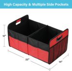 Simple Deluxe Car Trunk Organizer, 2 Compartments Collapsible Trunk Storage, Anti-slip Design, Made of Waterproof 600D Oxford Polyester, Suitable for SUV, Minivan, Truck, Standard Size, Red New - Image 2