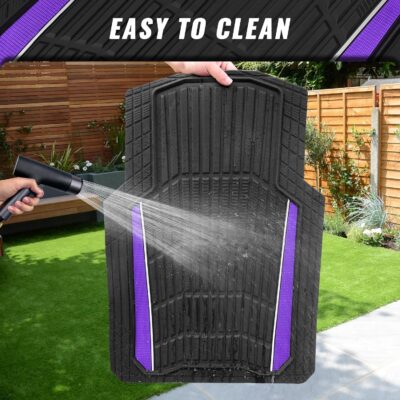 CAR PASS Heavy Rubber Car Floor Mats, Deep Waterproof Car Floor Mats All Weather, Aluminum Film Universal Trim to Fit for Cars SUV Trucks Sedans, Anti-Slip, Black Purple Metallic - Image 8
