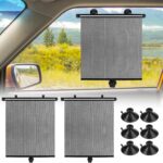 Car Window Shades for Baby, 2 Pack Retractable Side Window Sun Shade with Suction Cups, Blocks UV Rays & Heat Glare Protection, Roller Sunshade for Kids, Pets, and Car Passengers (15x17 Inch)