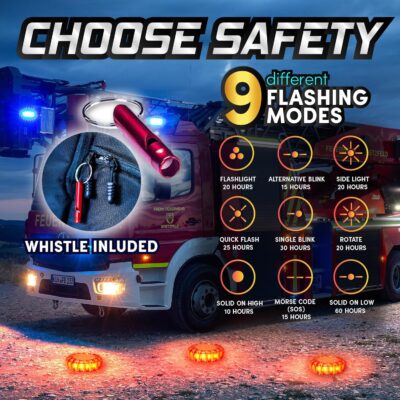 Marcala 3-Pack Emergency Lights for Vehicles | DOT Compliant Emergency Flares for Car with Batteries, Whistle & Case | LED Road Flares | Emergency Roadside Lights | Drive and Feel Safer on the Road! - Image 4