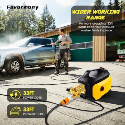 Portable Compact Pressure Cleaner, Power Cleaner with 33FT Flexible Extension Hose, 3 Nozzles, Foam Cannon for Cars, Patios, Driveways - Image 3