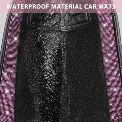 CAR PASS Bling Diamond Car Floor Mat Shining Rhinestones Carpet, Sparkly Glitter Crystal Anti-Slip PVC Heel Pad Automotive Universal Fit for SUV Sedan Car Van, 4pcs for Girl Cute Women, Black Pink - Image 6