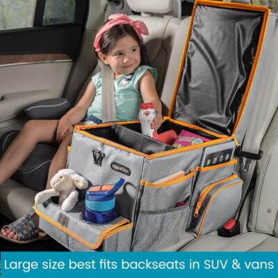 High Road CarHop Car Seat Organizer - Front Seat Organizer for Driver and Back Seat Organizer for Kids with Cup Holders, Study Tray Lid, Side Pockets and Cooler or File Compartment (Gray) - Image 7