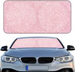 Windshield Sun Shade Foldable Car Front Window Covers for Car Accessories Sun Heat UV Rays Visor Protector Protection for Universal Cars SUV Truck(Pink Sequins)