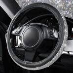 CAR PASS Bling Diamond Leather Steering Wheel Cover, with Bling Sparkly Crystal Glitter Rhinestones Universal Fit 14.5in-15in Car Wheel Protector for Women Girl Fit Suvs,Vans,Sedans,Car,Trucks, Silver - Image 4