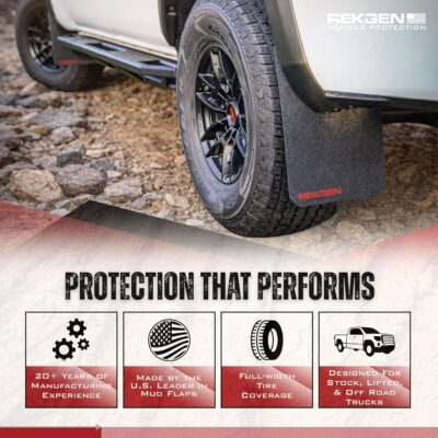 REK GEN Mud Flaps Compatible with Toyota Tacoma Gen3 (2016–2023) - Heavy Duty Mud Guards for Off-Road Protection - Easy Install - Durable Toyota Tacoma Accessories - USA Made (Stock, Red) - Image 5