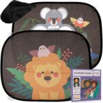 Car Sun Shades for Kids – 2-Pack Baby Window Shades with UV Protection – Cute Animal Design with Suction Cups – 17"x14" Sun Protection for Car Windows – by Inovida
